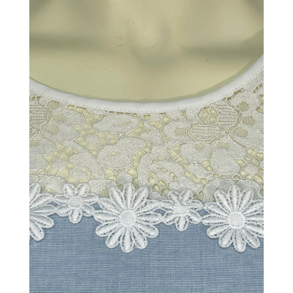 3-FOR-$30 Karl Lagerfeld Sz S Ruffle Sleeve Top Chambray Blue  White Lace - Picture 6 of 10